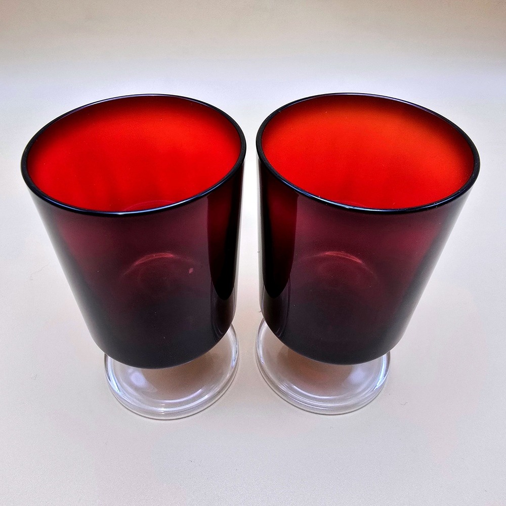Vintage‎ Set of 2 Ruby Red Glass Footed Luminary Arcoroc Goblets France